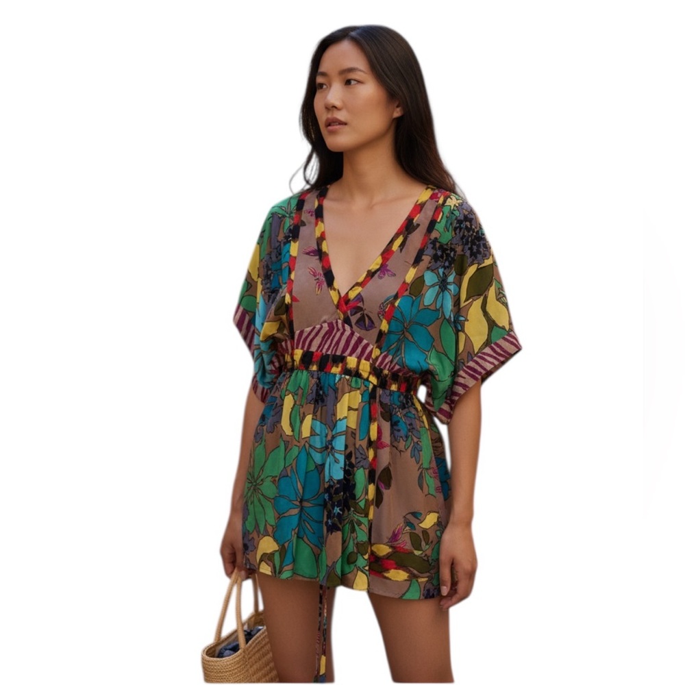 REBECCA TAYLOR SILK BOHO FLORAL BUTTERFLY MULTI COLOR
PRINT KIMONO VNECK TOP 6